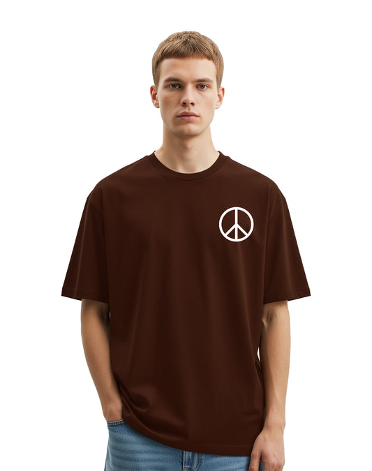 Love and Peace Brown Oversize T-Shirt