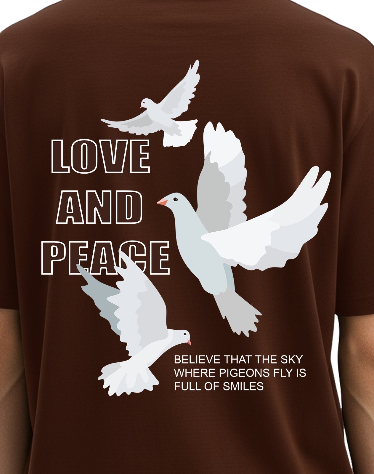 Love and Peace Brown Oversize T-Shirt