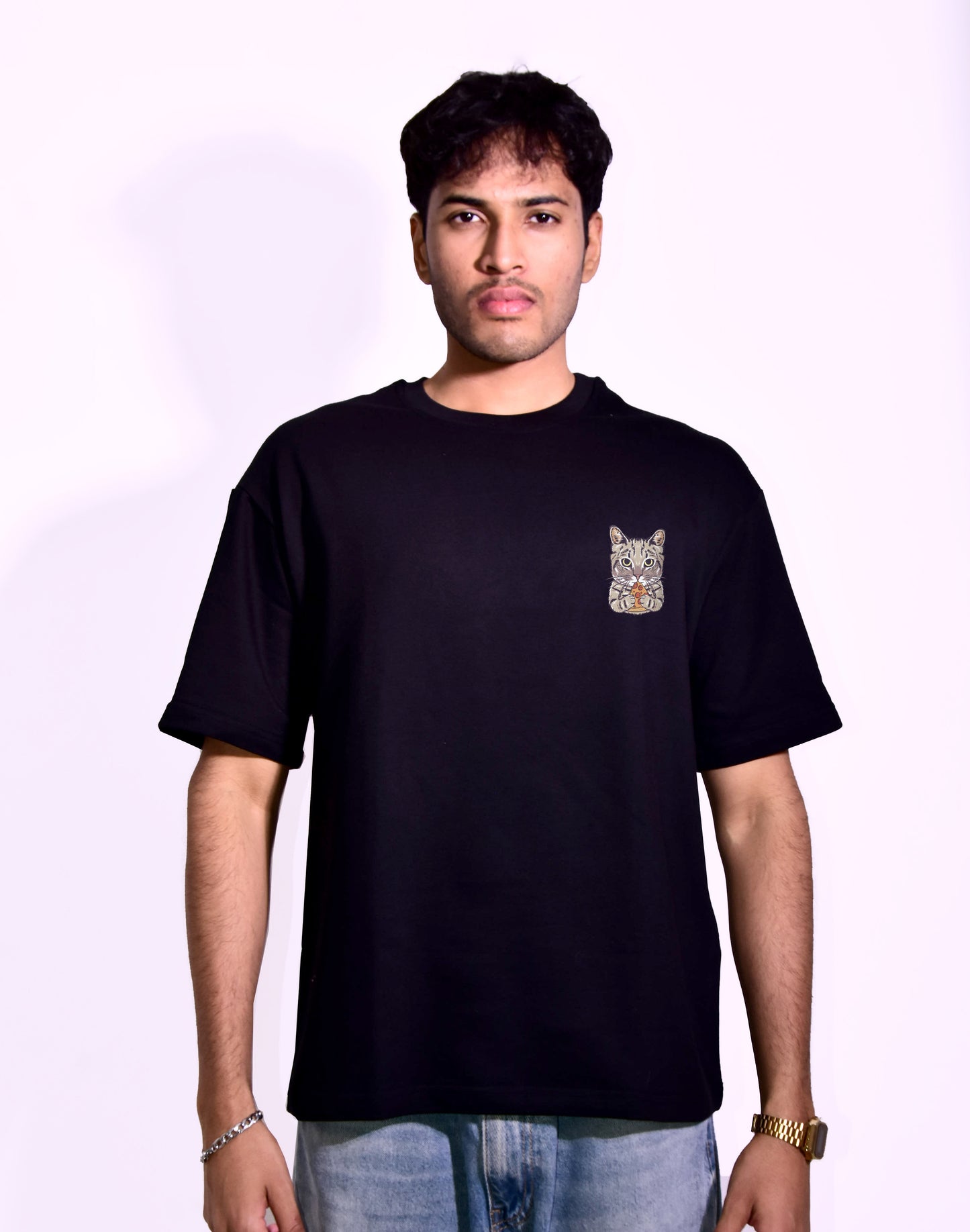 Pizza Cat Black Oversize T-shirt