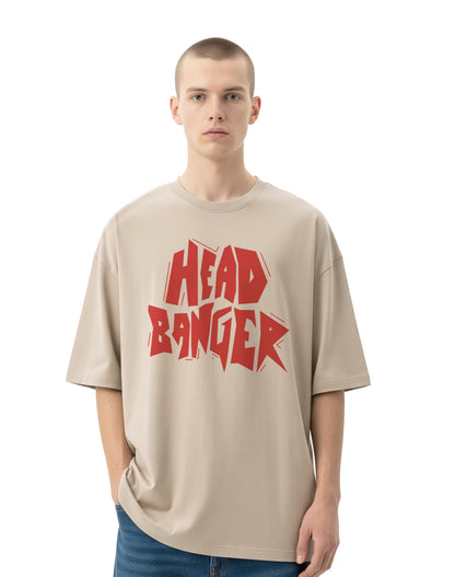 Head Banger Beige Oversize T-Shirt