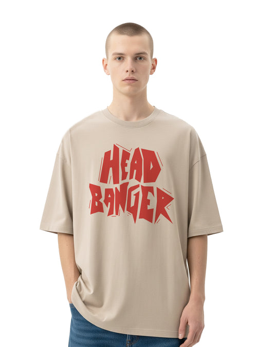 Head Banger Beige Oversize T-Shirt