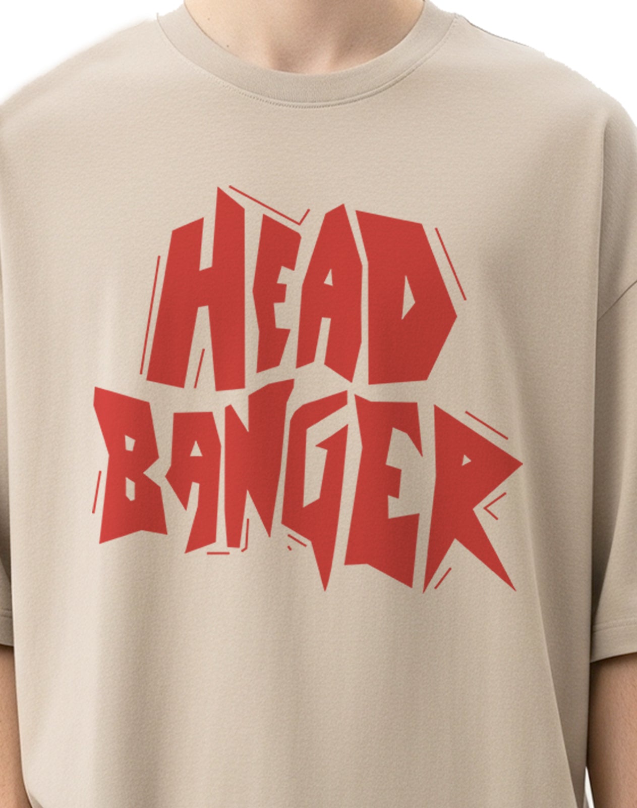 Head Banger Beige Oversize T-Shirt