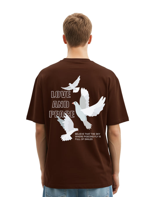 Love and Peace Brown Oversize T-Shirt
